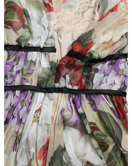 Dolce & Gabbana White Silk Floral-Print Sleeveless Knee-Length Dress