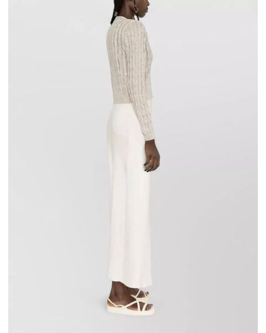 Brunello Cucinelli White High-Rise Side-Slit Straight Maxi Skirt