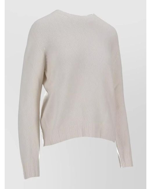 LA ROSE White Crew Neck Knitwear Long Sleeves Ribbed Trim