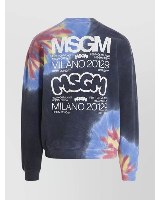 MSGM Blue Cotton Logo Print Sweatshirt for men