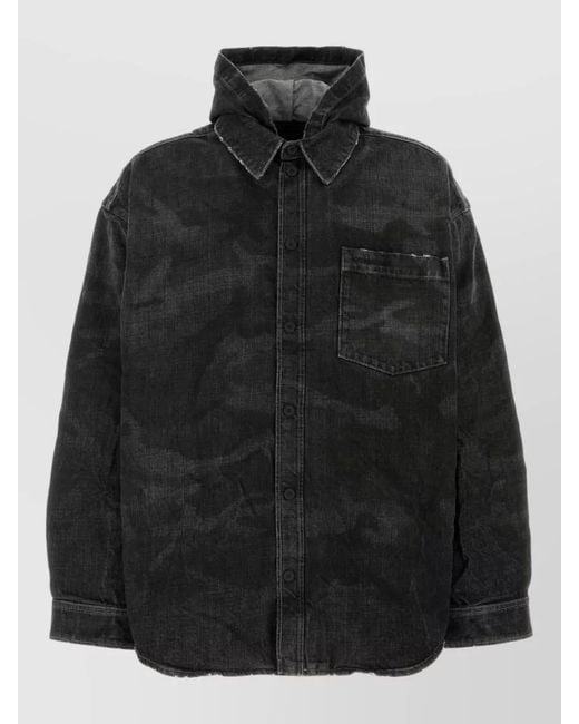 Balenciaga Black Denim Jacket Long Sleeves Collared Neck Camouflage for men