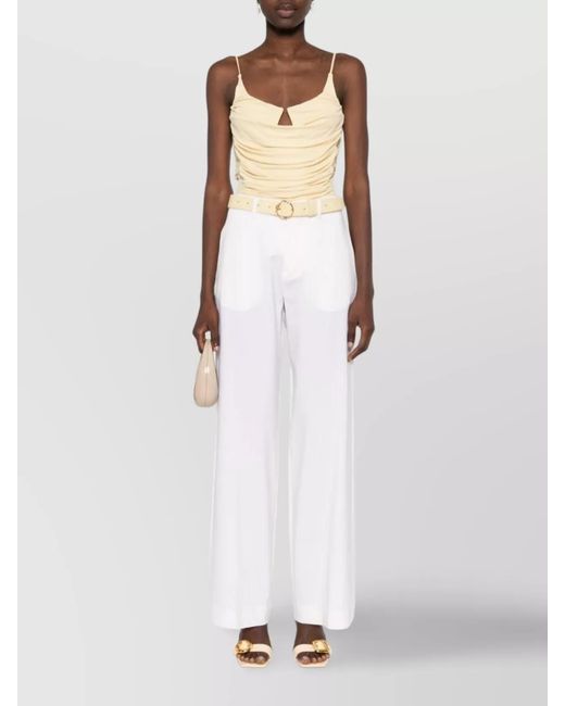 P.A.R.O.S.H. White Virgin Wool Pressed-Crease Wide-Leg Trousers