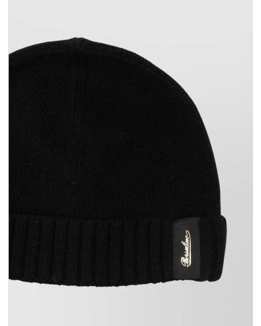 Borsalino Black Cashmere Ribbed Beanie Turn-Up Brim