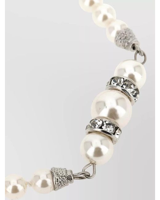 Alessandra Rich White Pearl Necklace Rhinestone Accents Tone Hardware