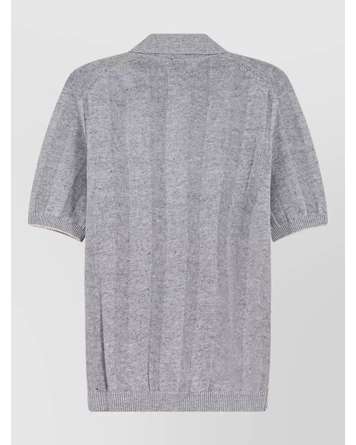 Brunello Cucinelli Gray Ribbed Linen And Cotton Blend Short-Sleeve Polo Shirt for men