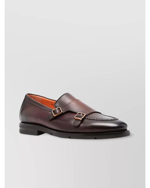 Santoni Brown Double Monk Strap Loafers With Buckle Detailing for men