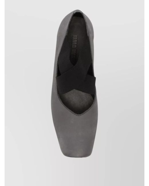 Uma Wang Black Leather Ballerina Shoes Square Toe Design
