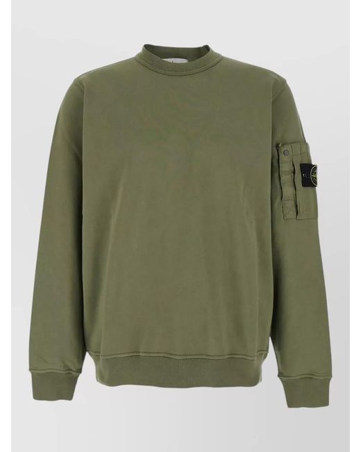 Stone Island Green Sweatshirt Crew Neck Cotton Sleeve Pocket for men