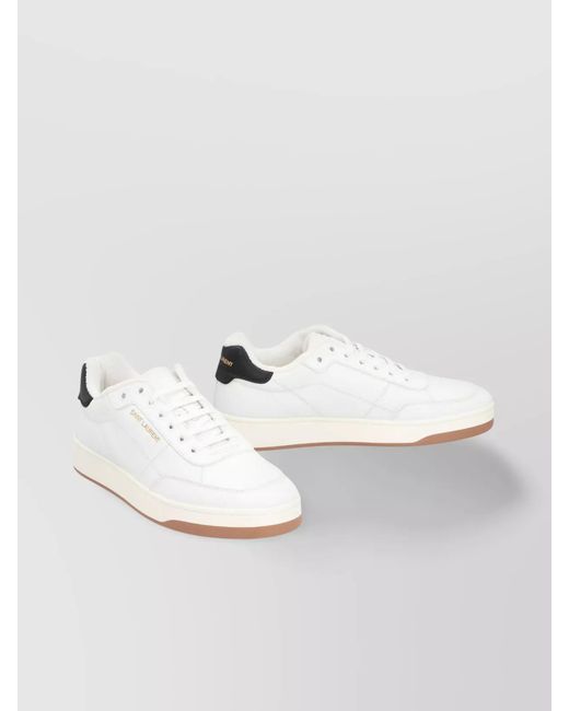 Saint Laurent White Leather Low-Top Sneakers Contrast Heel for men
