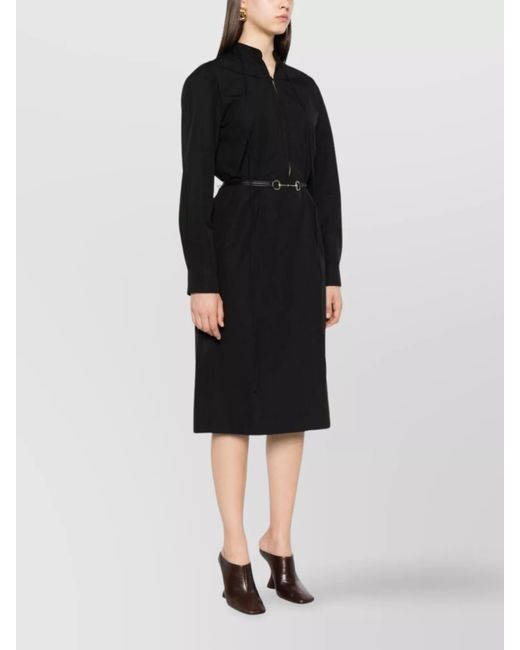 Gucci Black Cotton Long-Sleeve Knee-Length Dress
