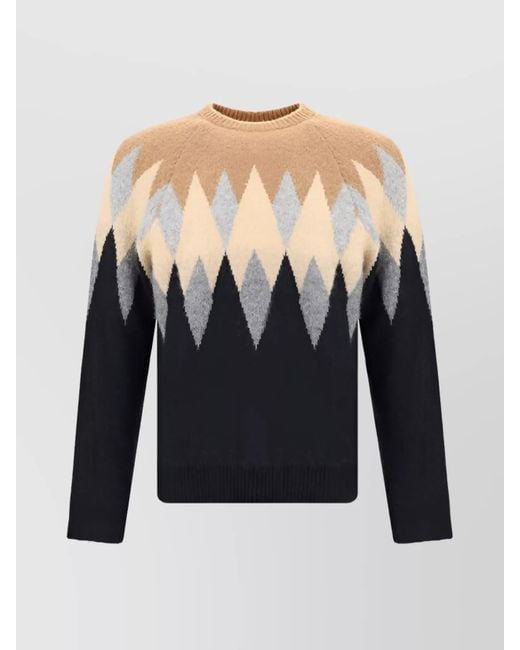 Laneus Black Argyle Geometric Crew Neck Sweater for men
