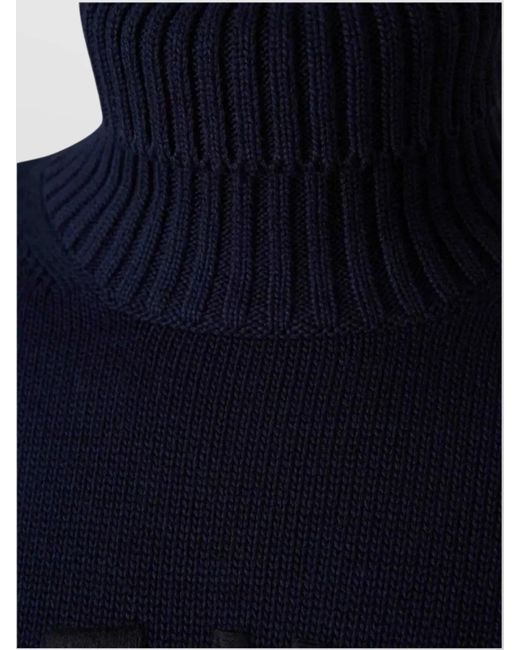 Givenchy Blue Cotton Logo-Embroidered Ribbed Turtleneck Sweater for men