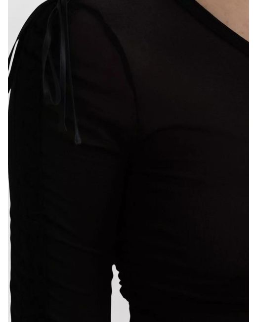 Dolce & Gabbana Black Sheer Ruched V-Neck Long-Sleeve Midi Dress