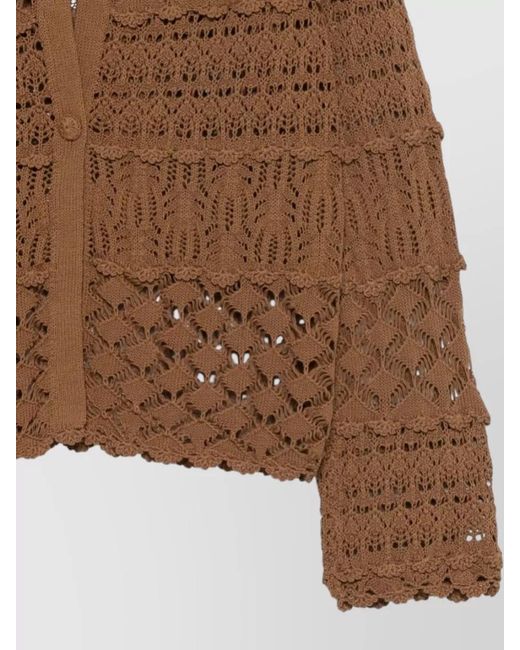 Semicouture Brown Zilla Cotton Cardigan Crochet Knit Tiered