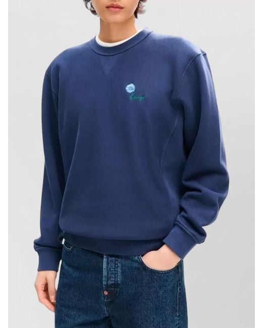 KENZO Blue Long Sleeve Crew Neck Ribbed Hem Top for men