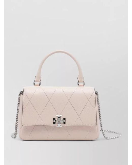 Tory Burch Natural Charlie Quilted Chain Wallet Top Handle