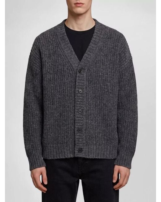Roberto Collina Gray Wool Nylon Cardigan Regular Fit V Neck for men