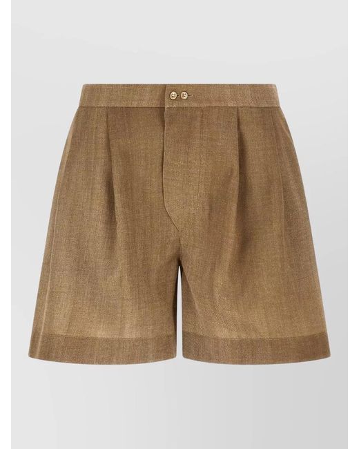Ermanno Scervino Natural Marocain Shorts Pleated Front Button Waistband