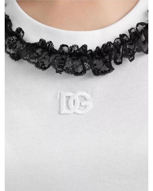 Dolce & Gabbana White Lace Trim Jersey T-Shirt