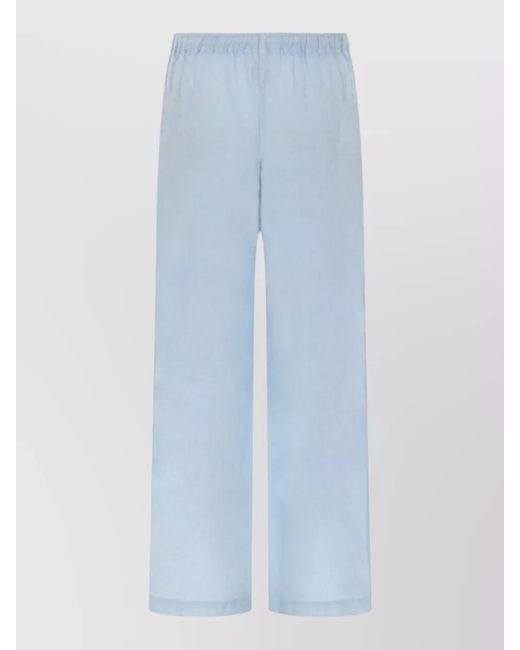 120% Lino Blue Wide Leg Linen Tailored Pants