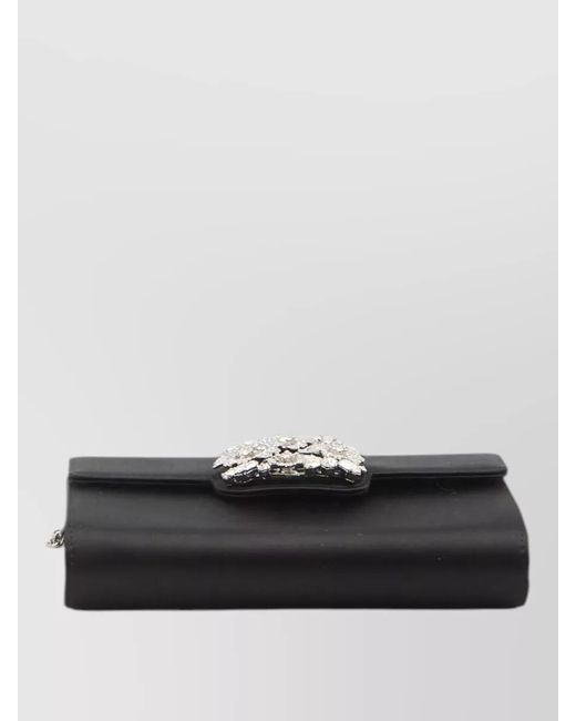 Roger Vivier Black Mini Satin Clutch Efflorescence Crystal Buckle