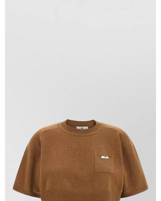 Elisabetta Franchi Brown Wool Cashmere Cropped Top Short Sleeves