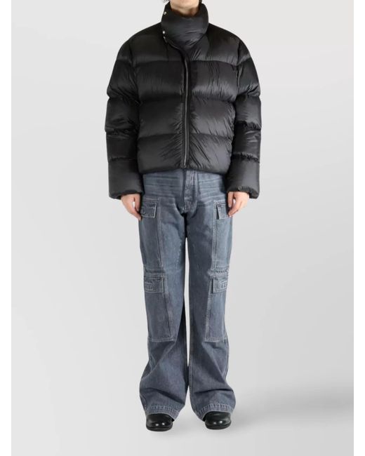 Rick Owens Black Down Quilted High-Neck Asymmetric-Zip Puffer Jacket for men