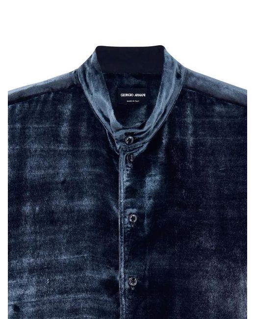 Giorgio Armani Blue Silk Velvet Regular-Fit Shirt for men