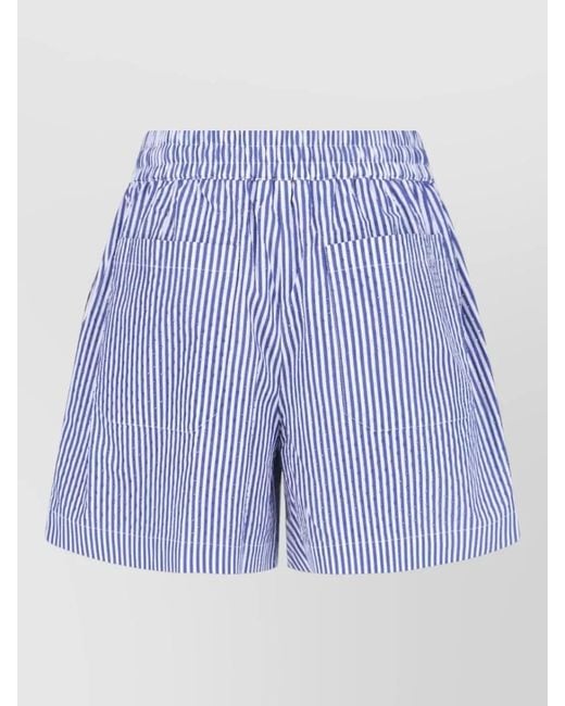 P.A.R.O.S.H. Blue Straight Shorts Striped Pattern Side Pockets