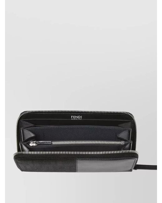 Fendi Black Ff Zucca Jacquard Zip Around Wallet for men