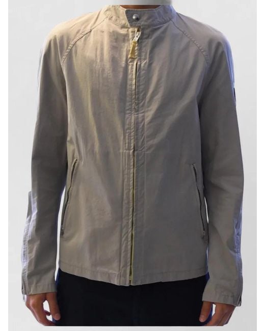 Belstaff Gray Stand Collar Jacket Long Sleeves Pockets for men