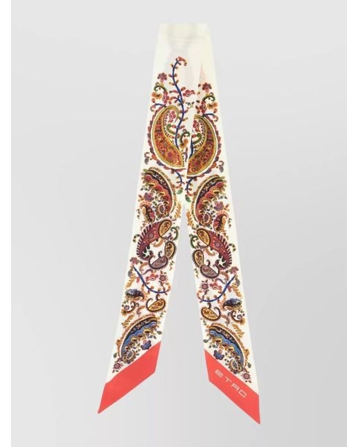 Etro White Silk Foulard Paisley Pattern Contrast Border