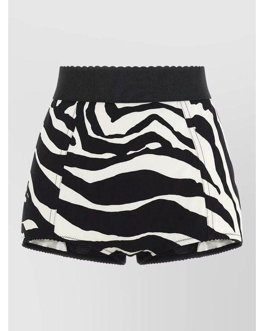 Dolce & Gabbana Black High Waist Zebra Print Fitted Shorts