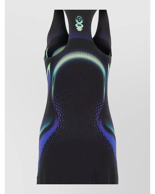 Casablanca Blue Graphic Scoop Neck Slinky Midi Dress