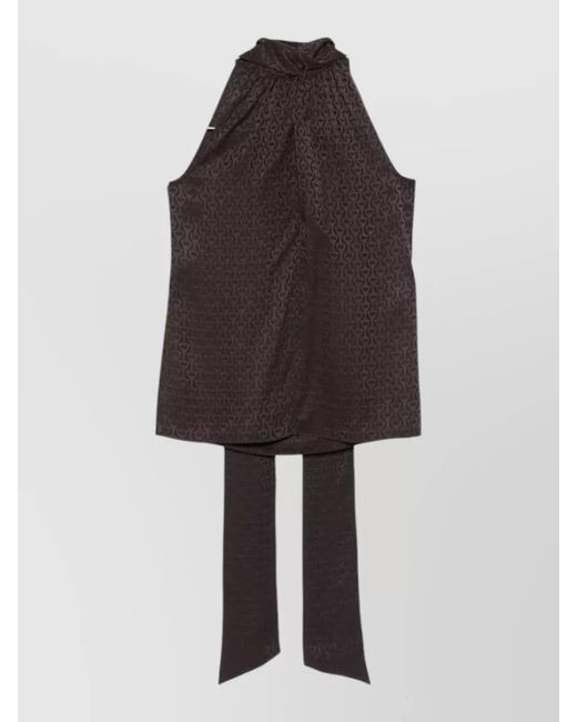 Gucci Black Silk Printed Tie Halterneck Sleeveless Blouse