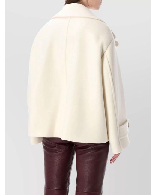 Chloé White Oversized Wool Blend Peacoat Chin Strap Collar