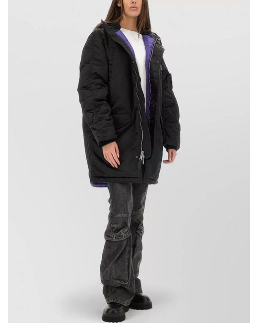 Alpha Industries Black Long Hooded N 3B Bomber Coat