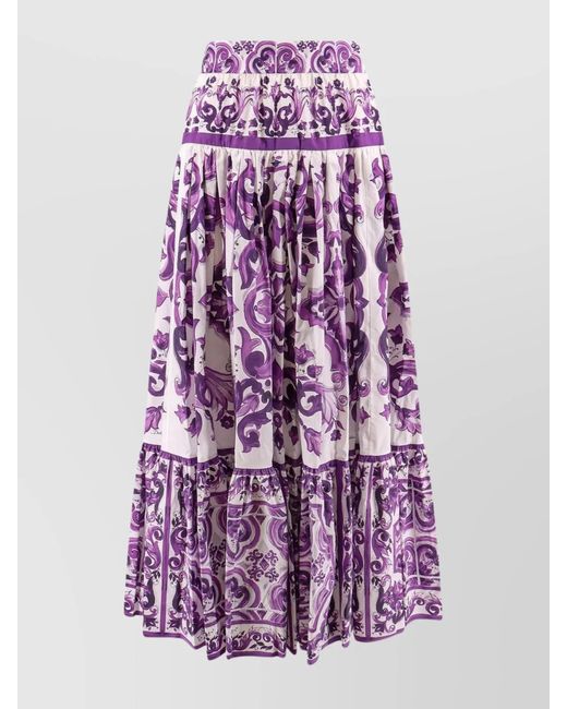 Dolce & Gabbana Purple Cotton Pleated Maxi Skirt