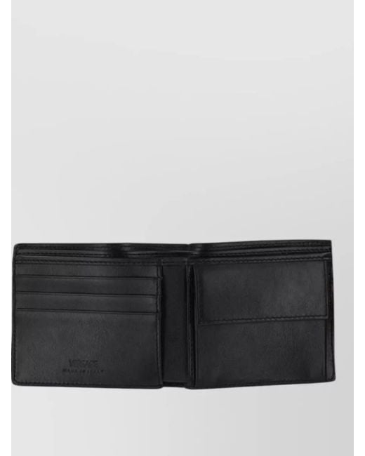 Versace Black Logo Wallet Featuring Textured Pattern Design for men