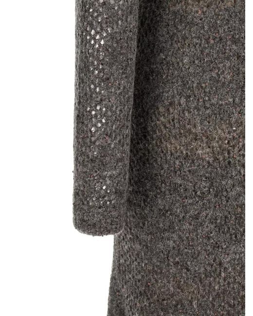 Brunello Cucinelli Gray Flower Lace Knit Dress Long Sleeves