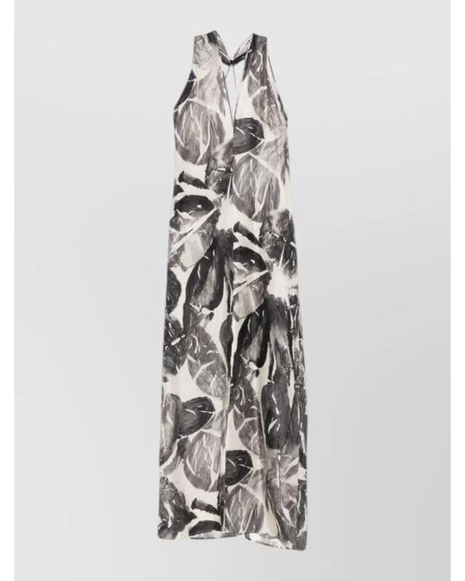 Alysi White Silk Dress Abstract Print Halter Neck