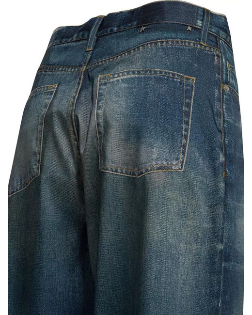Golden Goose Deluxe Brand Blue Polyester Mid-Rise Wide-Leg Trousers