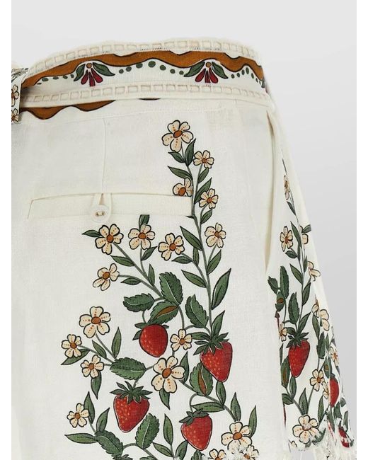 Farm Rio Multicolor Richelieu Shorts Decorative Belt Floral Embroidery