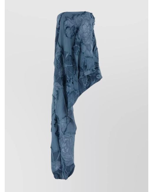 Etro Blue Embroidered Asymmetric Strapless Top