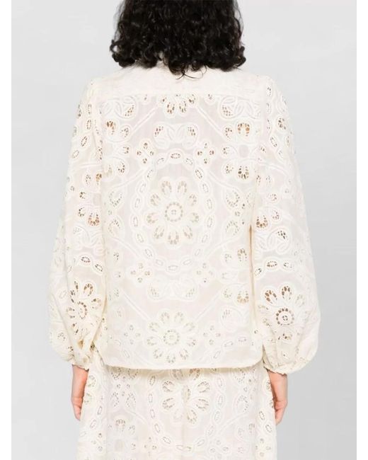 Zimmermann Natural Rhiannon Blouse High Neck Lace Trim