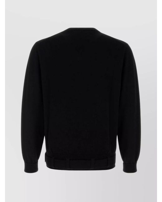 Random Identities Black Wool Blend Sweater With V-Neckline And Belt Detail for men