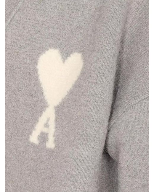 AMI Gray Alpaca Blend V-Neck Cardigan for men