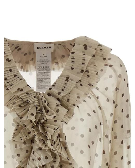 P.A.R.O.S.H. Natural Pallina Blouse Long Sleeves Polka Dots
