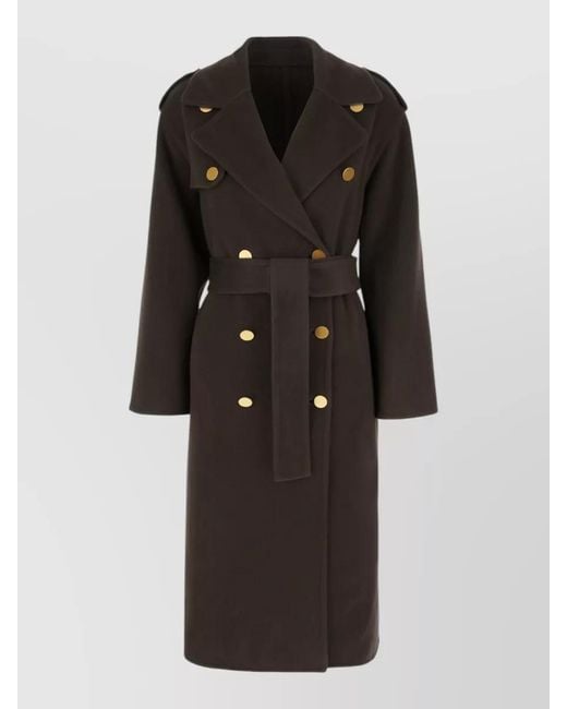 Alberta Ferretti Black Wool Blend Coat Notched Lapels Belt