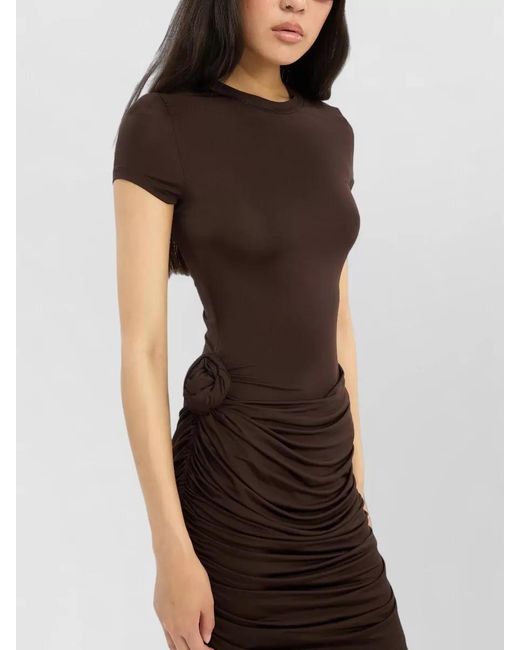 ROTATE BIRGER CHRISTENSEN Brown Mini Dress Ruched Sides Floral Detail